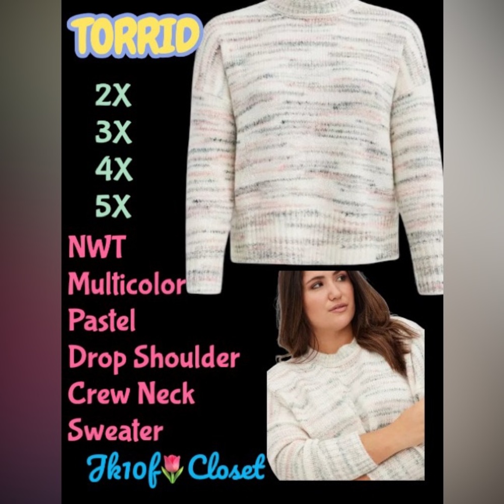 LOWEST🌺 NWT TORRID 2X-3X-4X-5X Multicolor Pastel Crew Neck Sweater - Picture 7 of 9